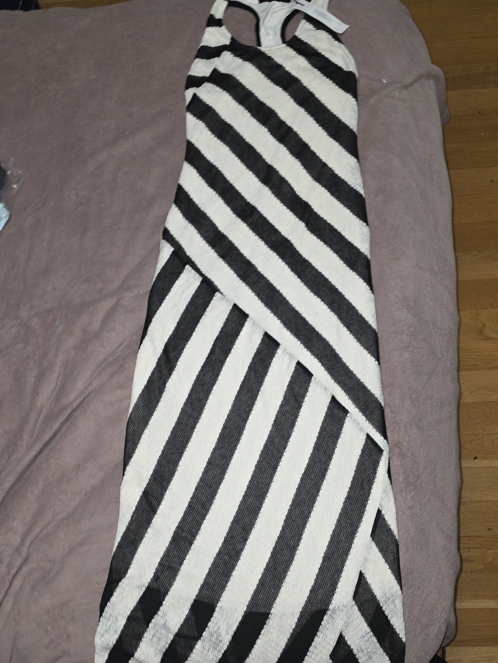 Striped Black and White Maxi Skirt — Sleek Diagonal Design